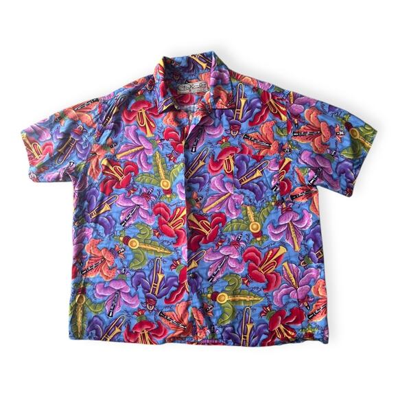 Vintage Bayou Wear Jazz Fest New Orleans Colorful Button Down Shirt size XL
